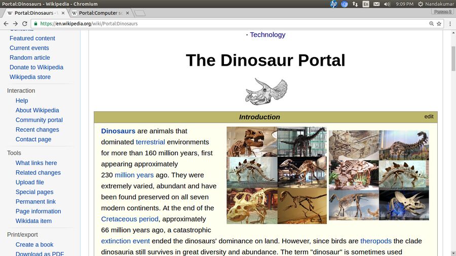 The Dinosaur portal on English Wikipedia